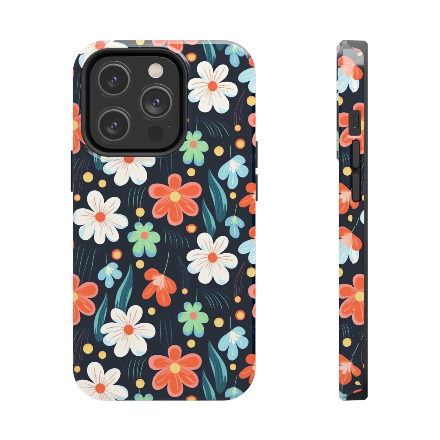 Retro Vibrant Flowers Pattern print design Tough Phone Case compatible with a large variety of phone models, Phone Case, Gift