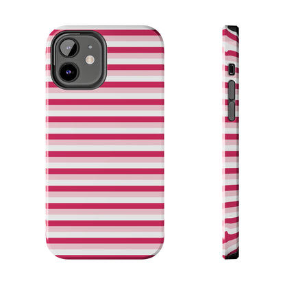 Pink and White Girly Stripe print Design Tough Phone Case compatible with a large variety of iPhone models, Gift, Phone Case