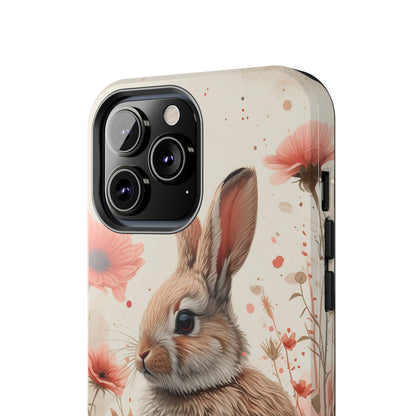 Watercolor Easter Bunny and Spring Flowers Design Phone Case- Lightweight, Impact Resistant Cover for iPhone 6, 6s, 12, 13, 14, 15