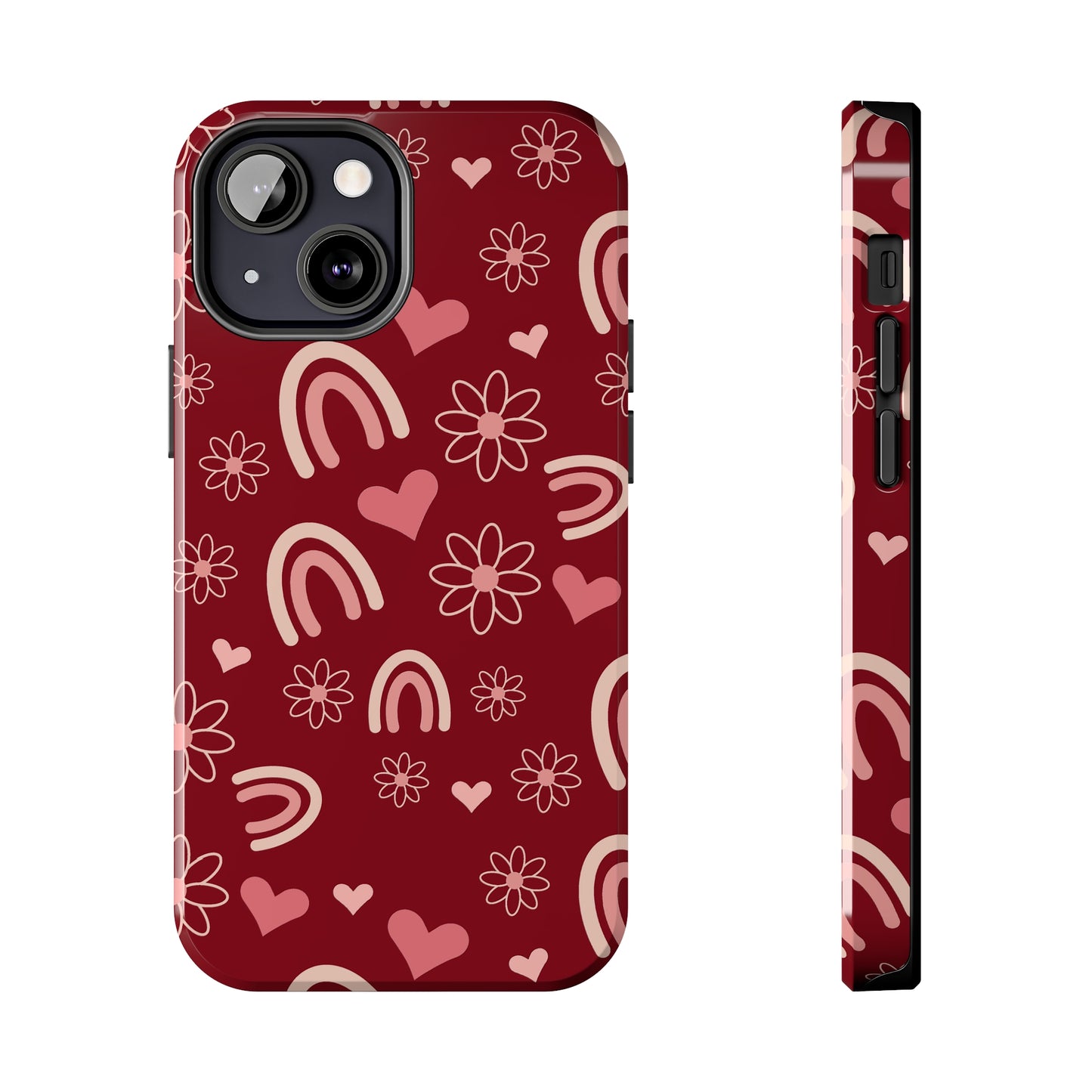 Red Boho Rainbow print Design Tough Phone Case compatible with a large variety of iPhone models, Gift, Phone Case