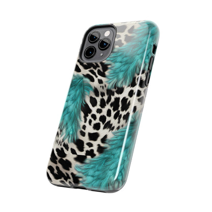 Grunge Turquoise and Animal Print Pattern Design Tough Phone Case compatible with a large variety of iPhone models, Phone Case, Gift