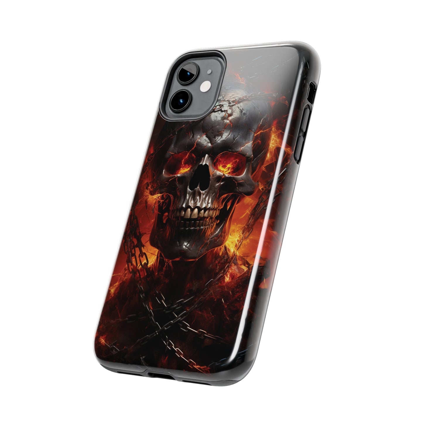 Gothic Skull iPhone Case, Dark Aesthetic Fiery Eyes, Unique Horror Style iPhone Accessory, Cool Tech Design for iPhone Models, Durable Phone Accessory Protective Cover for iPhone Models, Tough iPhone Case