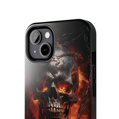 Gothic Skull iPhone Case, Dark Aesthetic Fiery Eyes, Unique Horror Style iPhone Accessory, Cool Tech Design for iPhone Models, Durable Phone Accessory Protective Cover for iPhone Models, Tough iPhone Case