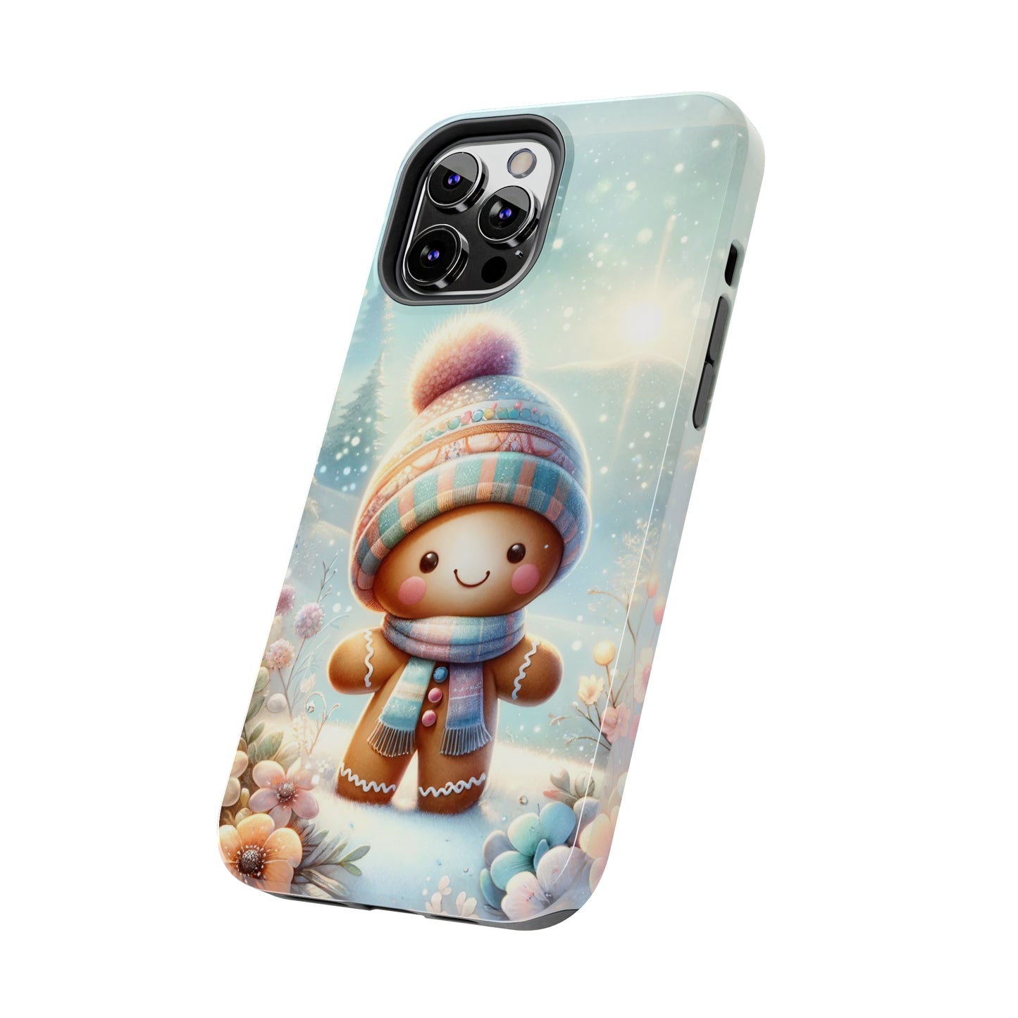 Cute Happy Gingerbread Man in the Snow Pattern Design Tough Phone Case compatible with a large variety of iPhone models, Gift, Phone Case