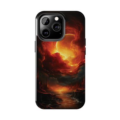 Fiery Red Moon Art iPhone Case, Dramatic Sky Aesthetic Phone Cover, Cool Tech Design for iPhone Models, Durable Phone Accessory Protective Cover for iPhone Models, Tough iPhone Case