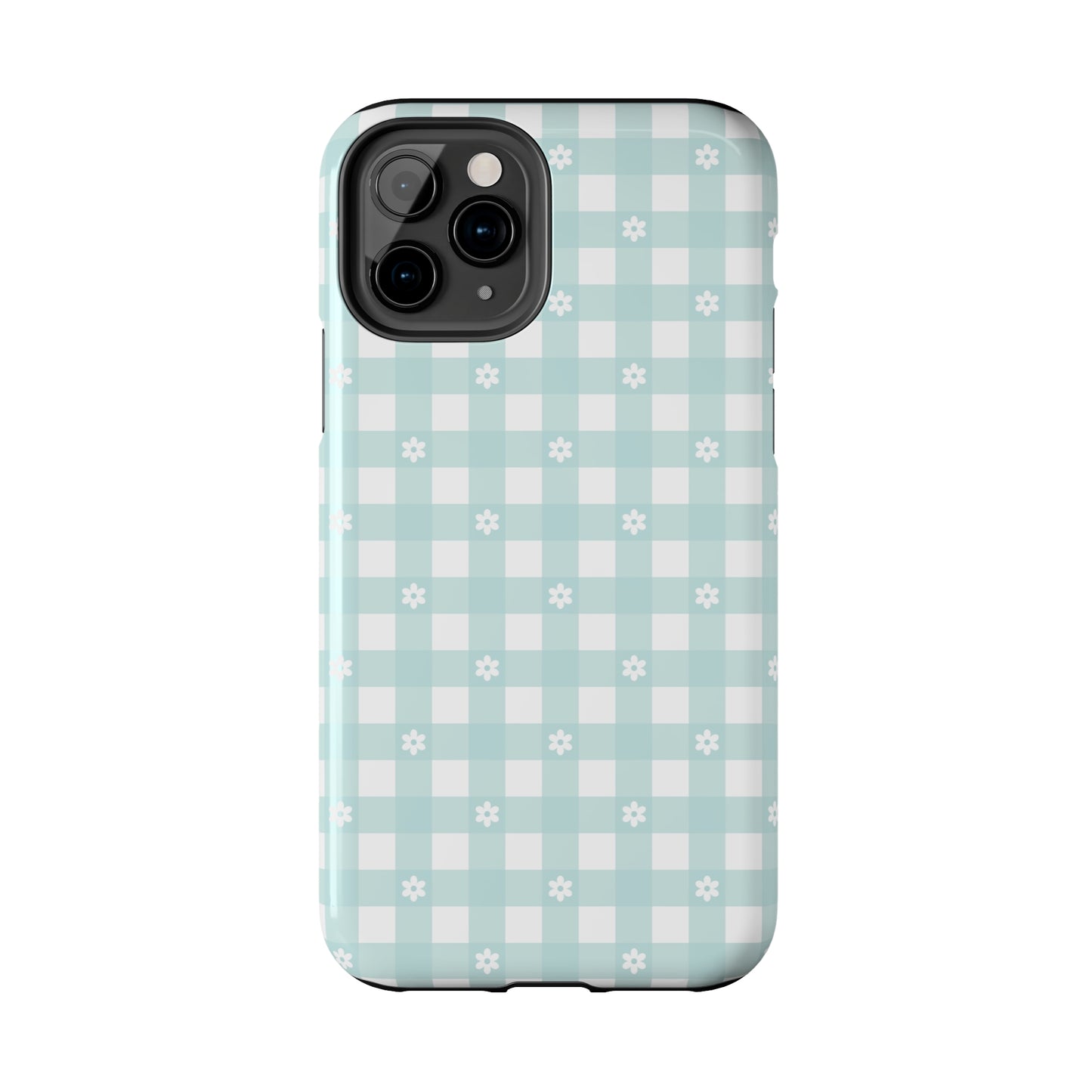 Cute Blue and White Gingham with Daisies Digital print Design Tough Phone Case compatible with a large variety of iPhone models, Gift, Phone Case