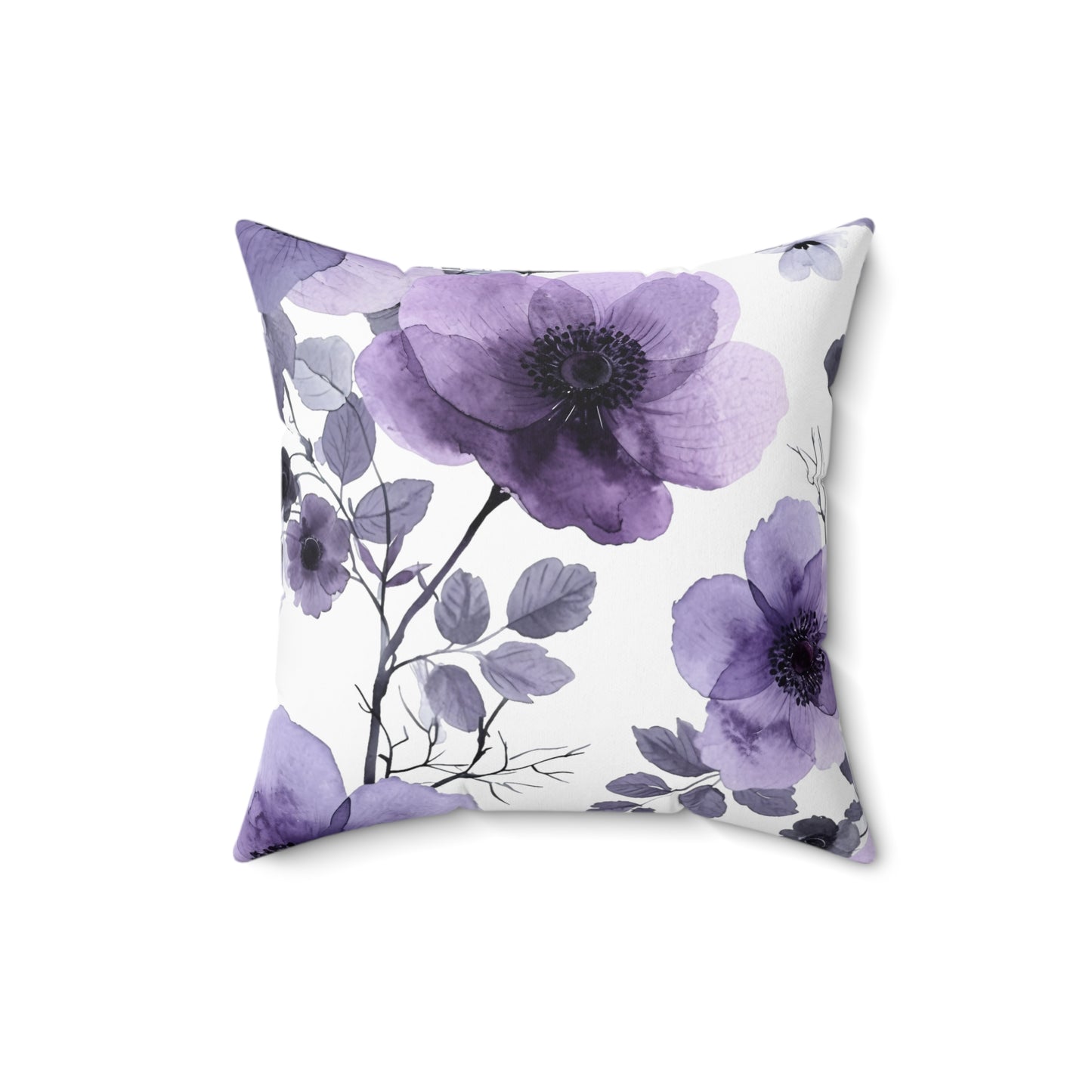 Purple and Black Floral Patternl Design Polyester Square Pillow