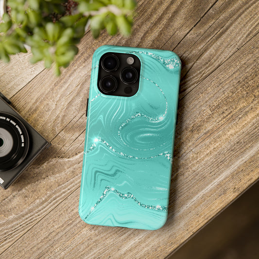 Marbled Turquoise Design Tough Phone Case compatible with a large variety of phone models, Gift, Phone Case