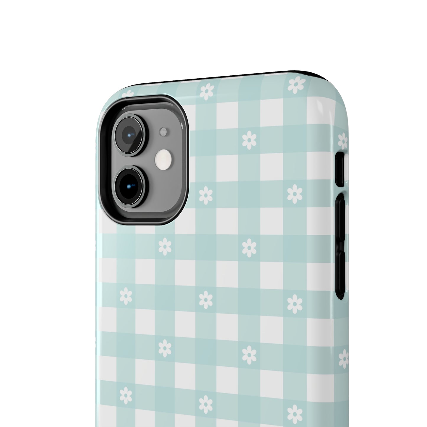 Cute Blue and White Gingham with Daisies Digital print Design Tough Phone Case compatible with a large variety of iPhone models, Gift, Phone Case