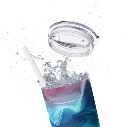 3D Pastel Waves Design Skinny Tumbler with Straw, 20oz