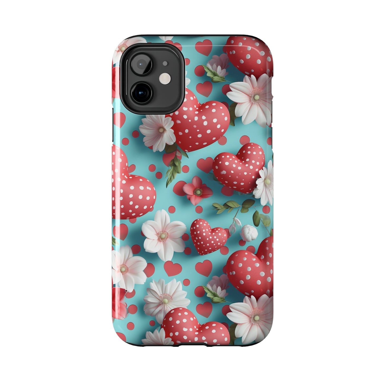 Polka Dot Hearts Digital print Design Tough Phone Case compatible with a large variety of iPhone models, Gift, Phone Case