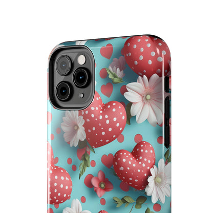 Polka Dot Hearts Digital print Design Tough Phone Case compatible with a large variety of iPhone models, Gift, Phone Case