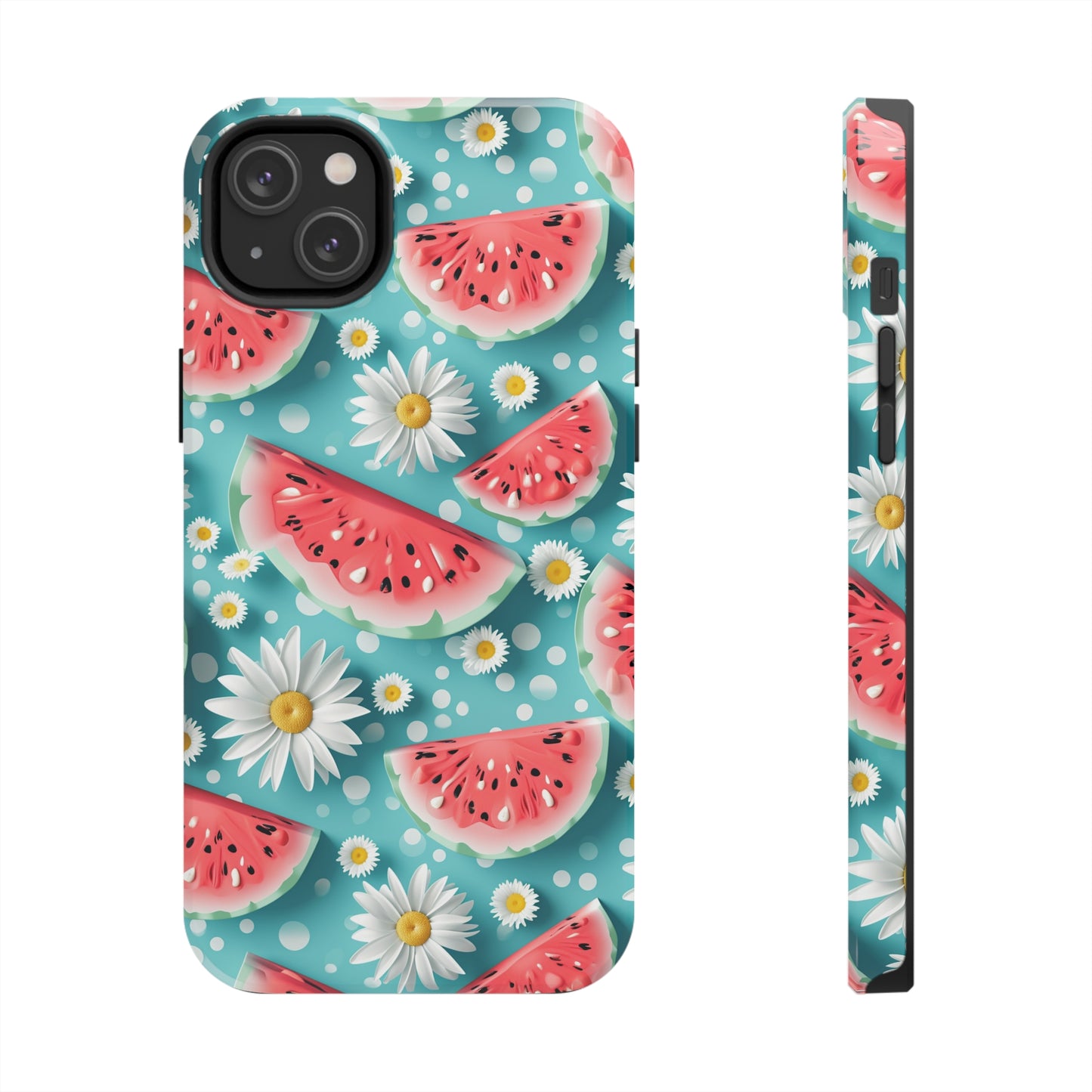 Watermelon Slices and Daisies Digital print Design Tough Phone Case compatible with a large variety of iPhone models, Gift, Phone Case