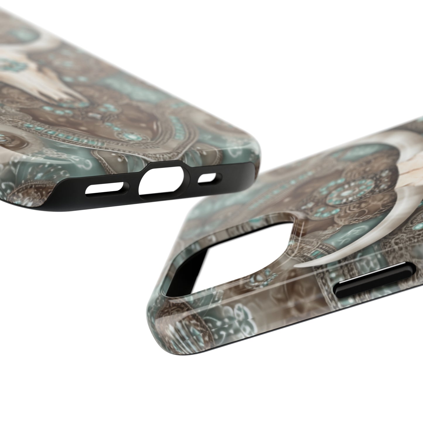 Western Cow Skull and Turquoise print design Phone Case- Lightweight, Impact Resistant Cover for iPhone 6, 6s, 12, 13, 14, 15