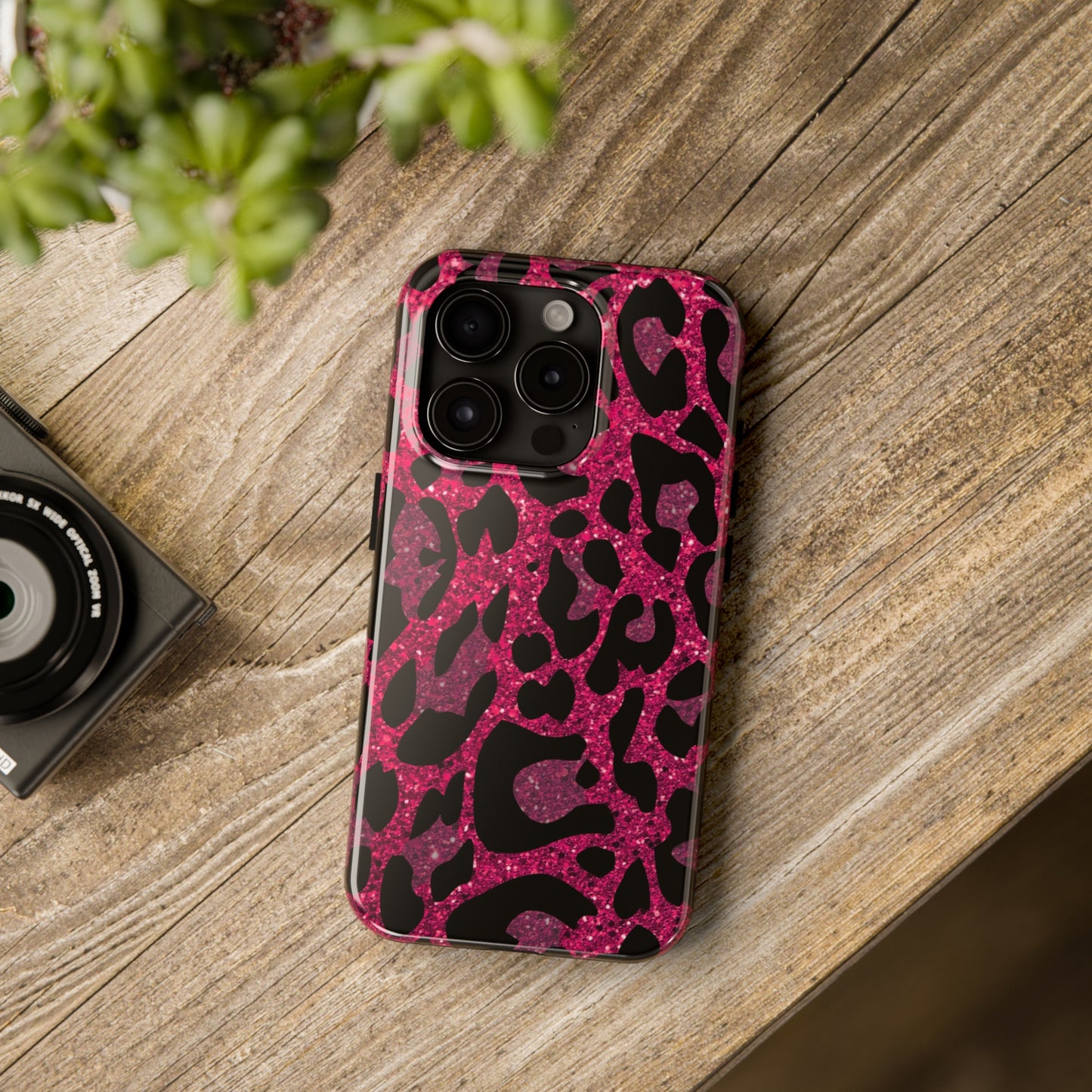 Pink and Black Leopard Design Phone Case- Lightweight, Impact Resistant Cover for iPhone 6, 6s, 12, 13, 14, 15