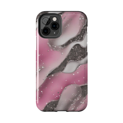 Waves of Pink and Black Pattern print design Tough Phone Case compatible with a large variety of phone models, Phone Case