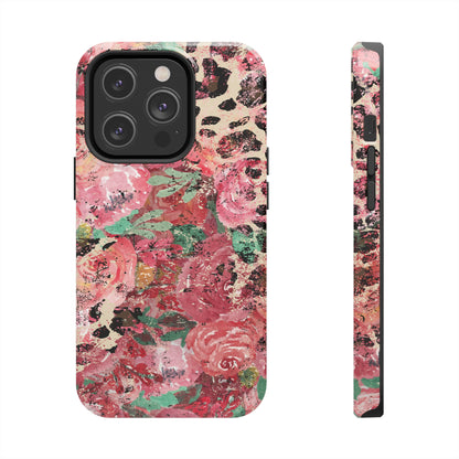 Western Leopard and Pink Roses Design Phone Case- Lightweight, Impact Resistant Cover for iPhone 6, 6s, 12, 13, 14, 15