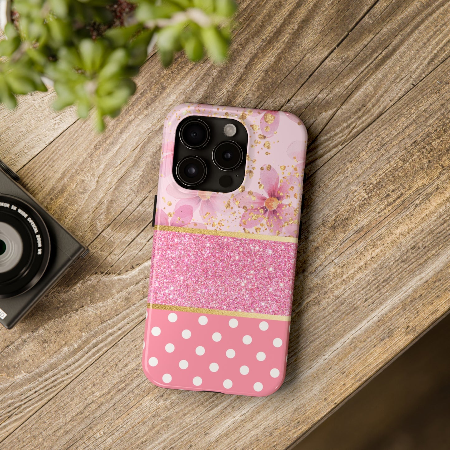 Pink Watercolor flowers and Polka Dot Design Phone Case- Lightweight, Impact Resistant Cover for iPhone 6, 6s, 12, 13, 14, 15