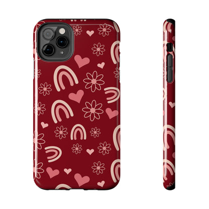 Red Boho Rainbow print Design Tough Phone Case compatible with a large variety of iPhone models, Gift, Phone Case