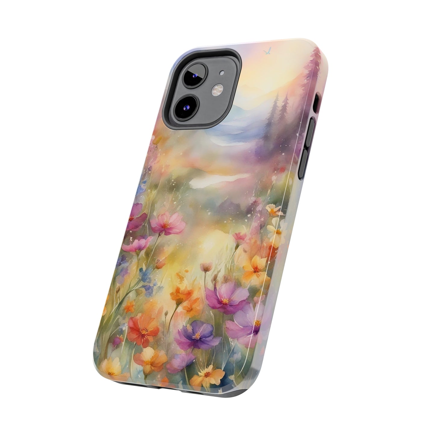 Watercolor Landscape and Wildflowers Pattern print design Tough Phone Case compatible with a large variety of phone models, Phone Case