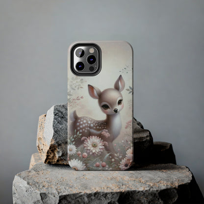 Cute Fawn and Floral print Design Tough Phone Case compatible with a large variety of iPhone models, Gift, Phone Case