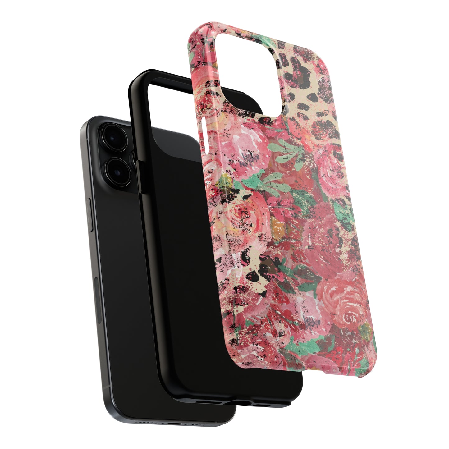 Western Leopard and Pink Roses Design Phone Case- Lightweight, Impact Resistant Cover for iPhone 6, 6s, 12, 13, 14, 15