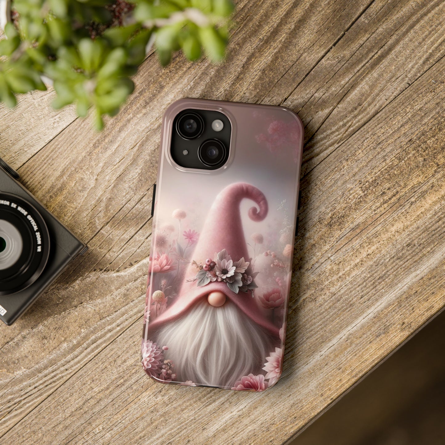 Pink Floral Fantasy Gnome Design Phone Case- Lightweight, Impact Resistant Cover for iPhone 6, 6s, 12, 13, 14, 15