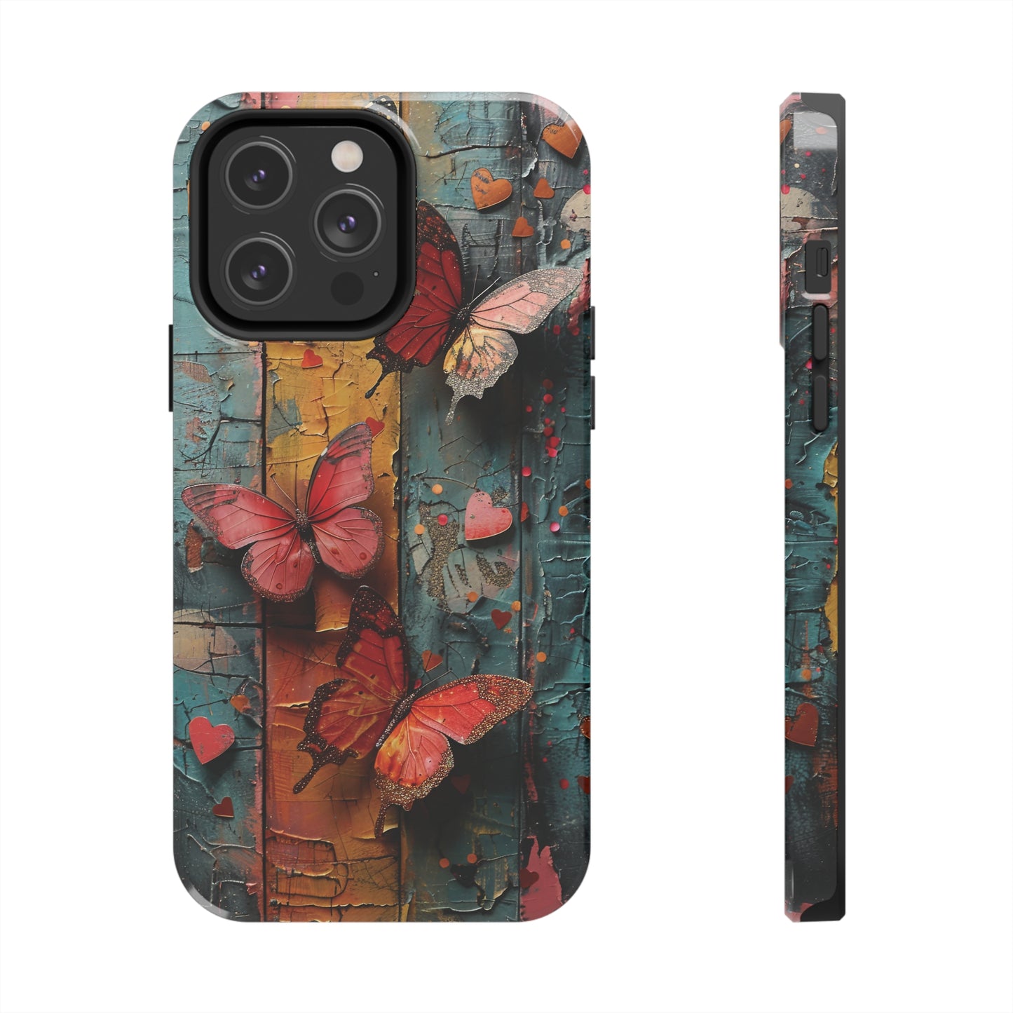 Colorful Butterfly Art on Wood texture design iPhone Case iPhone Case, Colorful Butterfly Art Protective Phone Cover, Durable Phone Accessory Gift, Chic Artsy Protective Cover, Protective Case for iPhone Models, Tough iPhone Case