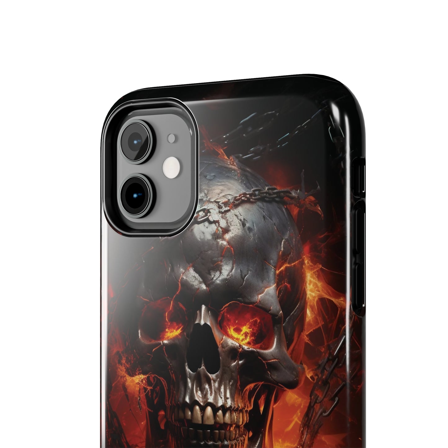 Gothic Skull iPhone Case, Dark Aesthetic Fiery Eyes, Unique Horror Style iPhone Accessory, Cool Tech Design for iPhone Models, Durable Phone Accessory Protective Cover for iPhone Models, Tough iPhone Case