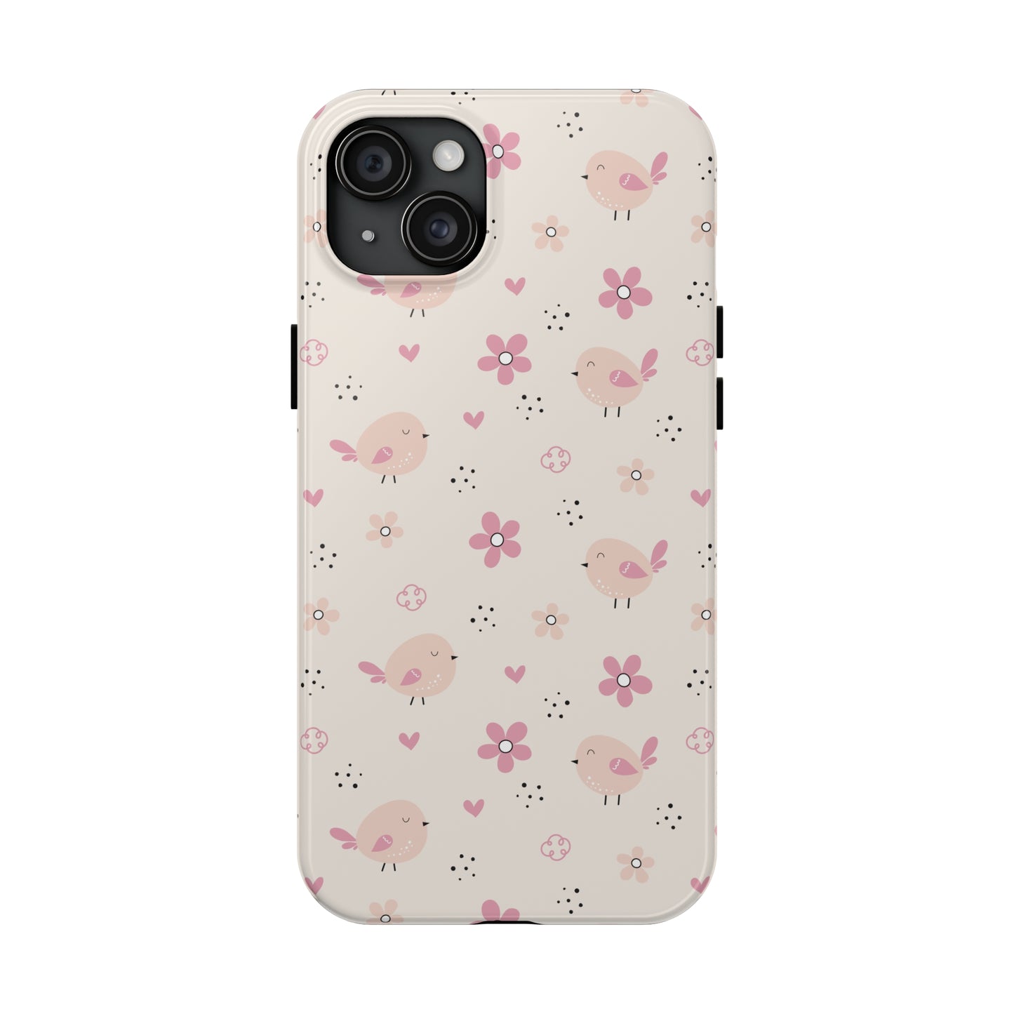 Cute Pink Birds and Flowers print design Tough Phone Case compatible with a large variety of iphone models