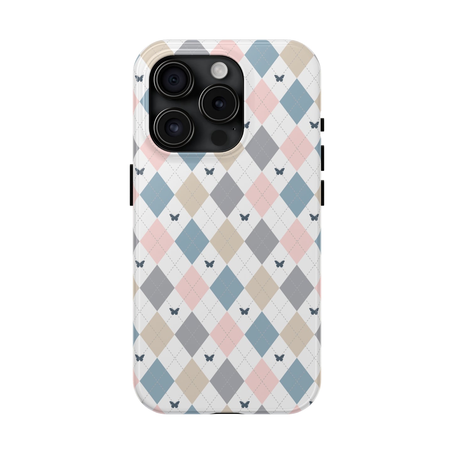 Argyle Pastel Plaid and Butterflies print design Tough Phone Case compatible with a large variety of iphone models