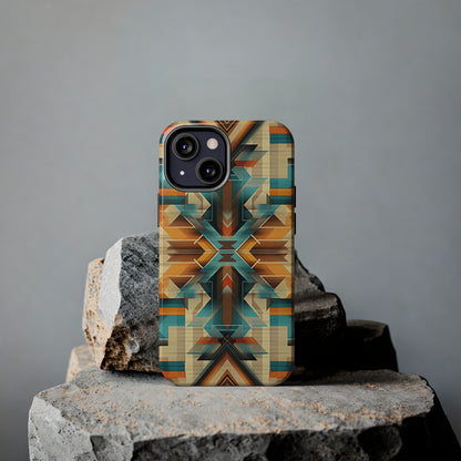 Beautiful Blue and Cream Native American Pattern Design Tough Phone Case compatible with a large variety of iPhone models, Gift, Phone Case