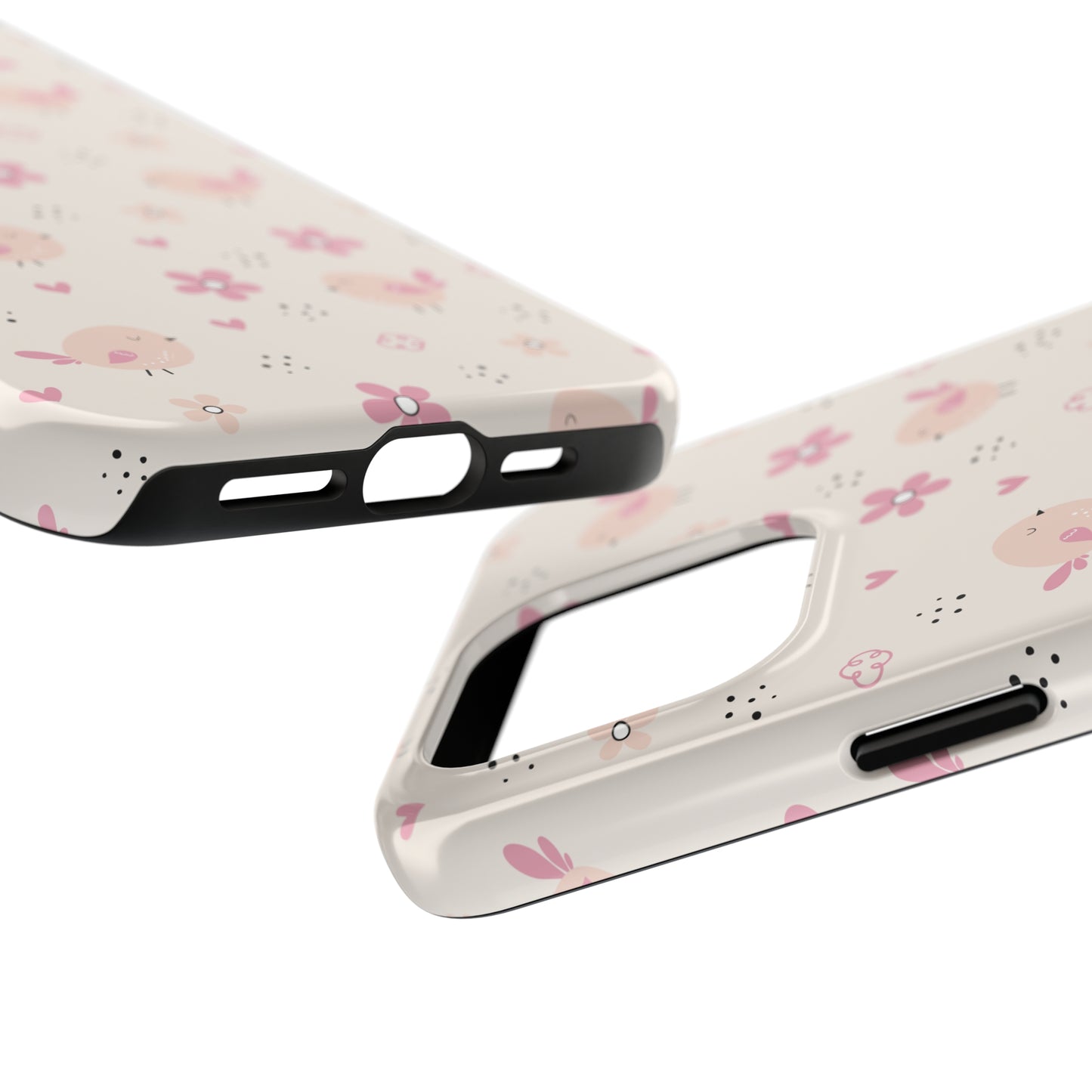 Cute Pink Birds and Flowers print design Tough Phone Case compatible with a large variety of iphone models