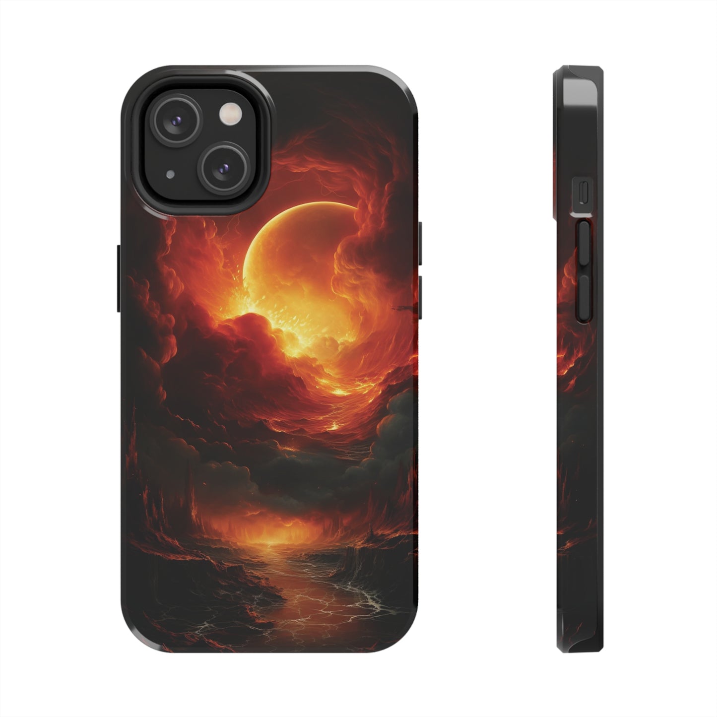 Fiery Red Moon Art iPhone Case, Dramatic Sky Aesthetic Phone Cover, Cool Tech Design for iPhone Models, Durable Phone Accessory Protective Cover for iPhone Models, Tough iPhone Case