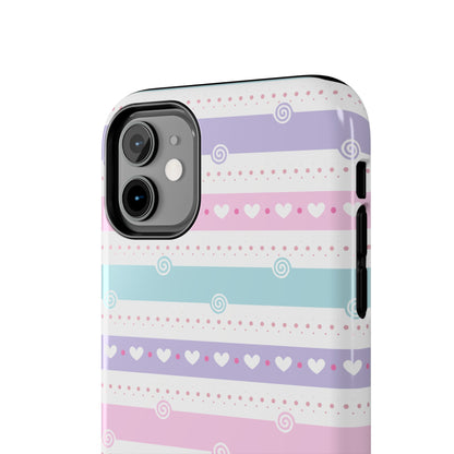 Pastel Stripes and Hearts print design Tough Phone Case compatible with a large variety of iphone models