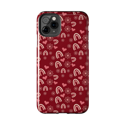 Red Boho2 Rainbow print Design Tough Phone Case compatible with a large variety of iPhone models, Gift, Phone Case