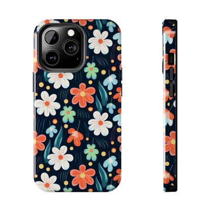 Retro Vibrant Flowers Pattern print design Tough Phone Case compatible with a large variety of phone models, Phone Case, Gift