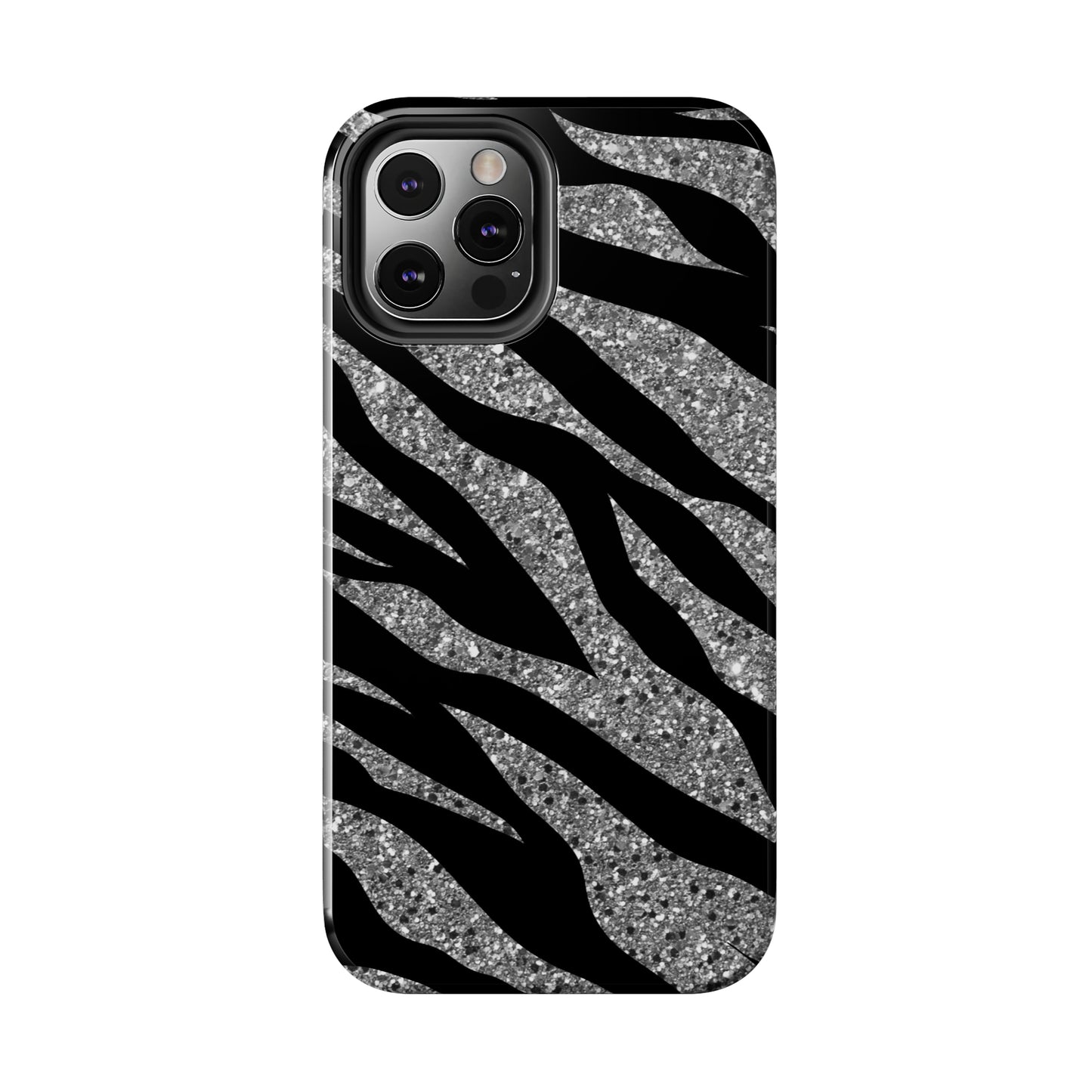 Silver and Black Zebra Print Design  Phone Case- Lightweight, Impact Resistant Cover for iPhone 6, 6s, 12, 13, 14, 15