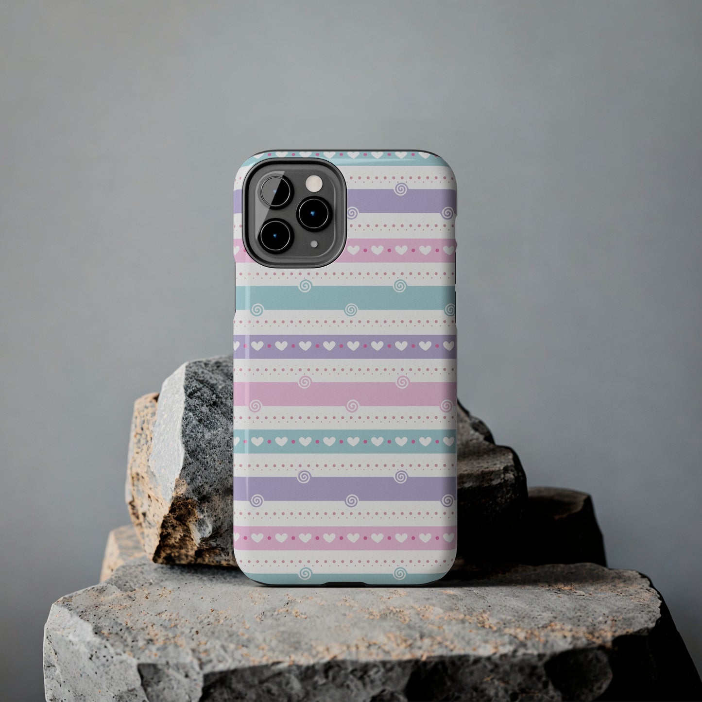 Pastel Stripes and Hearts print design Tough Phone Case compatible with a large variety of iphone models