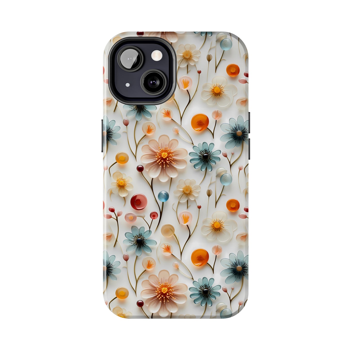 3D Glass Flower Pattern Design Tough Phone Case compatible with a large variety of iPhone models, Phone Case, Birthday Gift