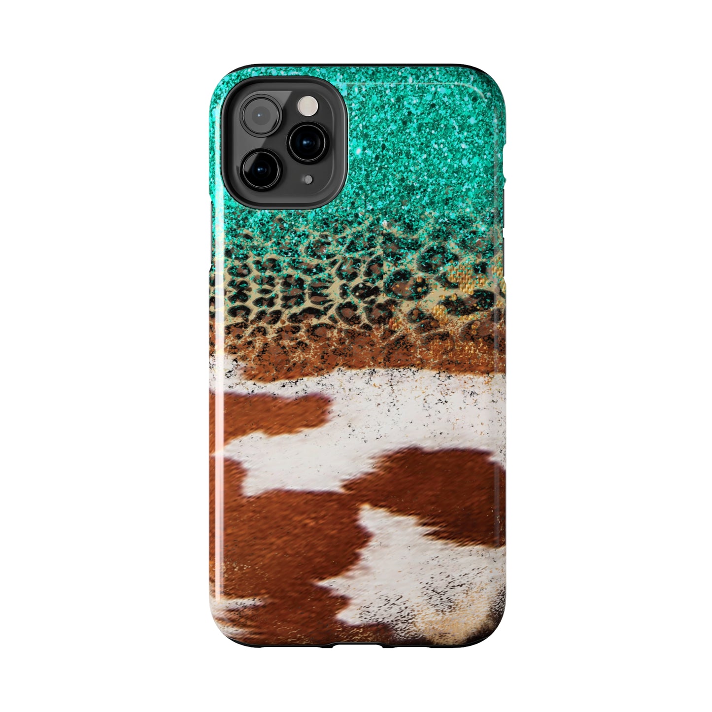 Western Cow Print, Teal, and Leopard print Design Phone Case- Lightweight, Impact Resistant Cover for iPhone 6, 6s, 12, 13, 14, 15