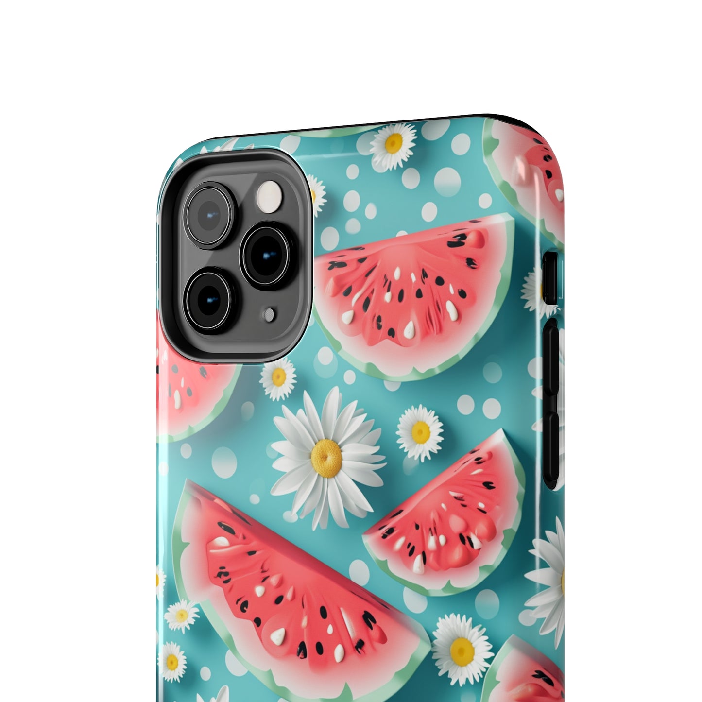 Watermelon Slices and Daisies Digital print Design Tough Phone Case compatible with a large variety of iPhone models, Gift, Phone Case