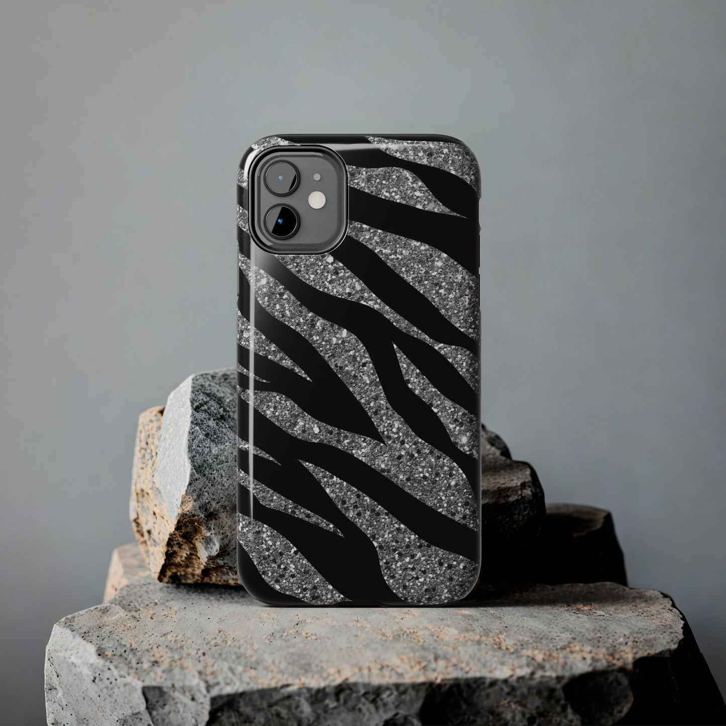 Silver and Black Zebra Print Design  Phone Case- Lightweight, Impact Resistant Cover for iPhone 6, 6s, 12, 13, 14, 15