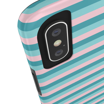 Pink and Aqua Girly Stripe print Design Tough Phone Case compatible with a large variety of iPhone models, Gift, Phone Case