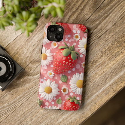 Strawberries & Daisies Digital print Design Tough Phone Case compatible with a large variety of iPhone models, Gift, Phone Case