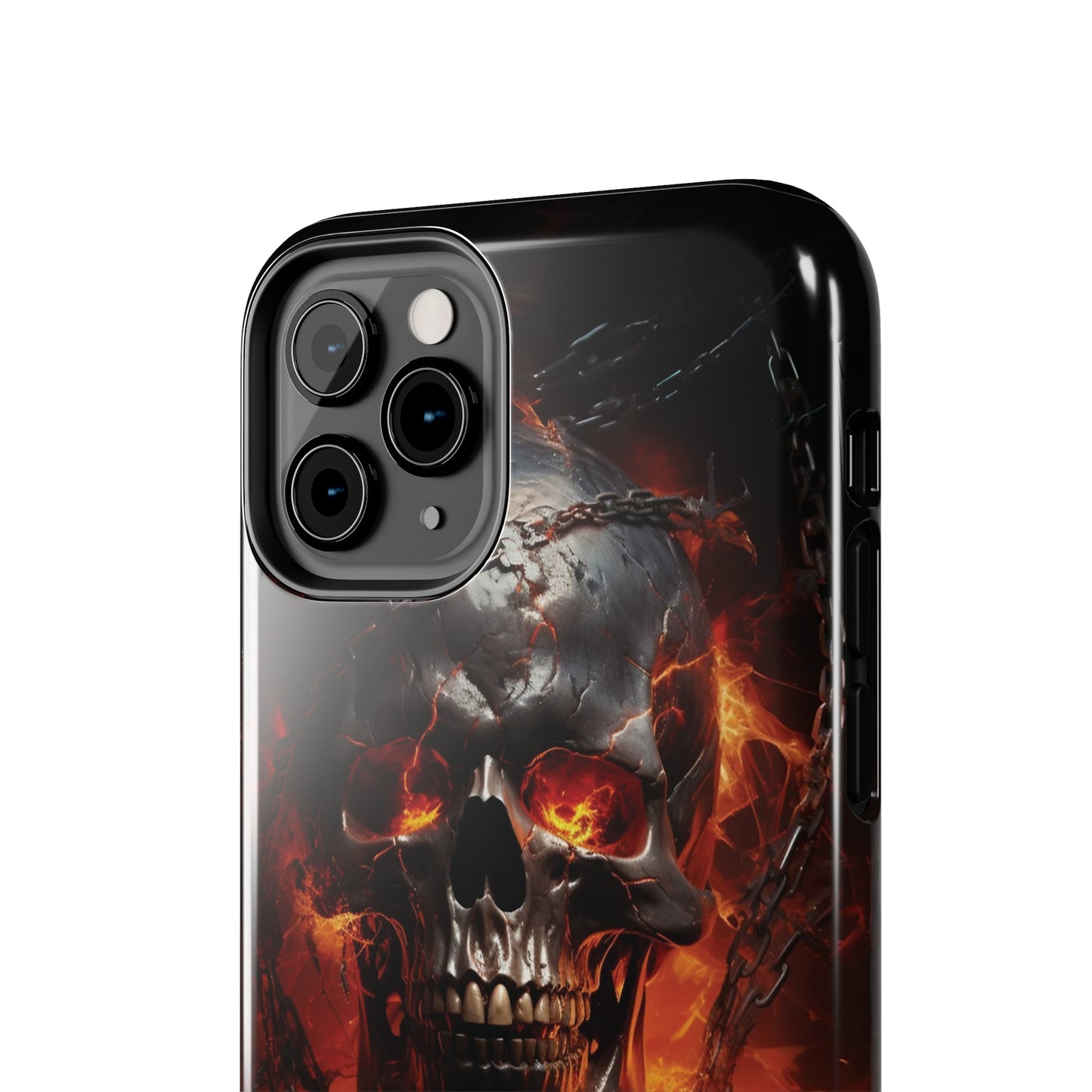 Gothic Skull iPhone Case, Dark Aesthetic Fiery Eyes, Unique Horror Style iPhone Accessory, Cool Tech Design for iPhone Models, Durable Phone Accessory Protective Cover for iPhone Models, Tough iPhone Case