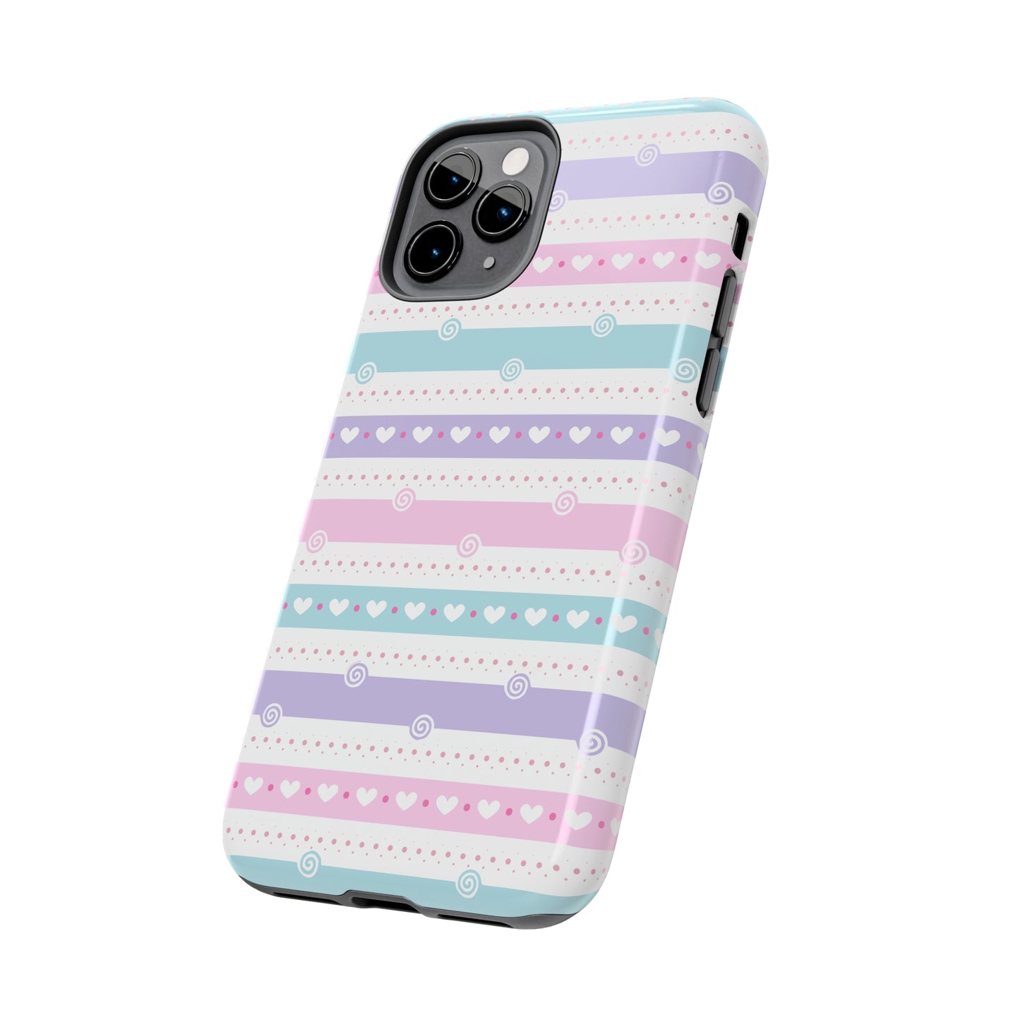 Pastel Stripes and Hearts print design Tough Phone Case compatible with a large variety of iphone models