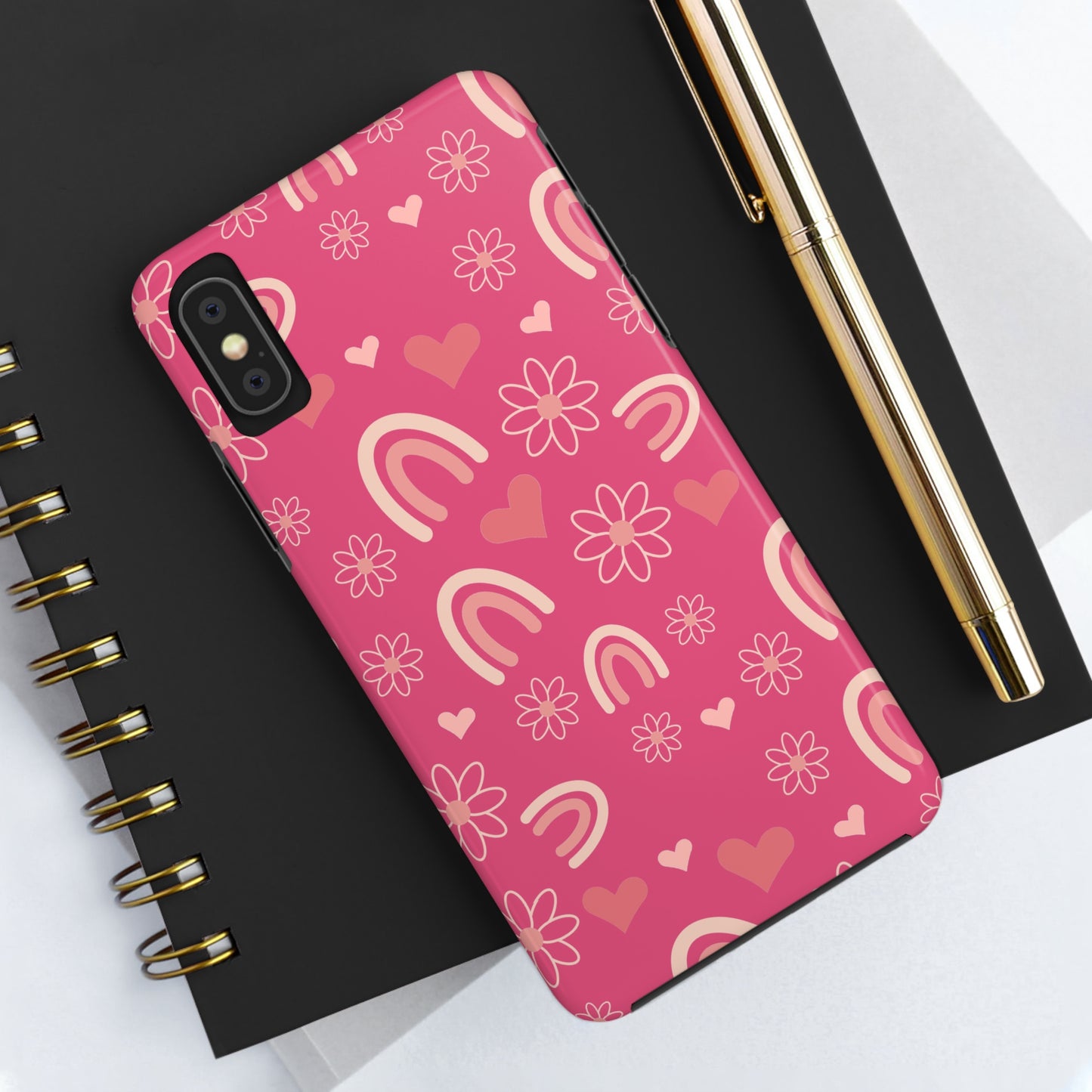 Dark Pink Boho Rainbow print Design Tough Phone Case compatible with a large variety of iPhone models, Gift, Phone Case