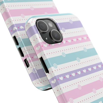 Pastel Stripes and Hearts print design Tough Phone Case compatible with a large variety of iphone models