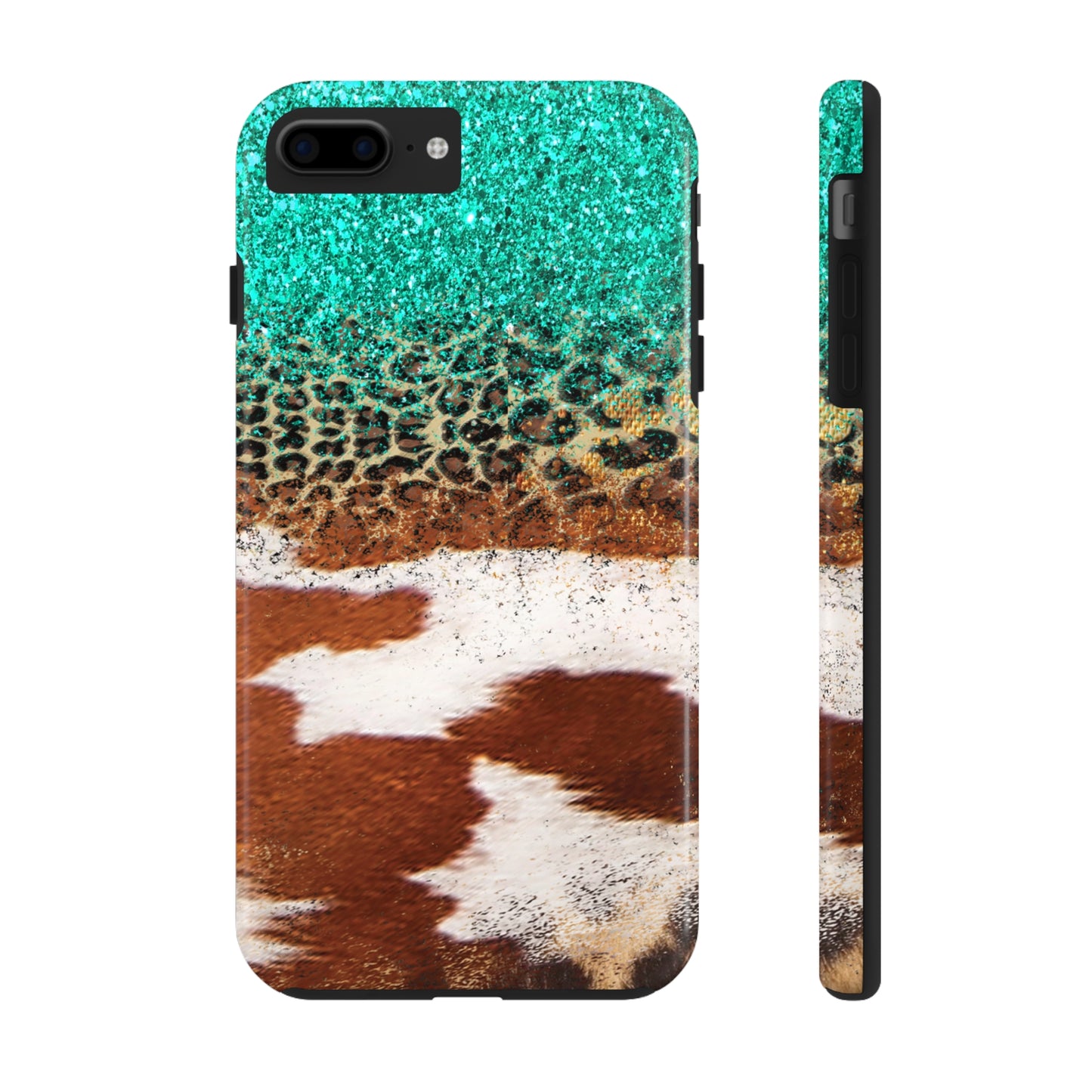 Western Cow Print, Teal, and Leopard print Design Phone Case- Lightweight, Impact Resistant Cover for iPhone 6, 6s, 12, 13, 14, 15